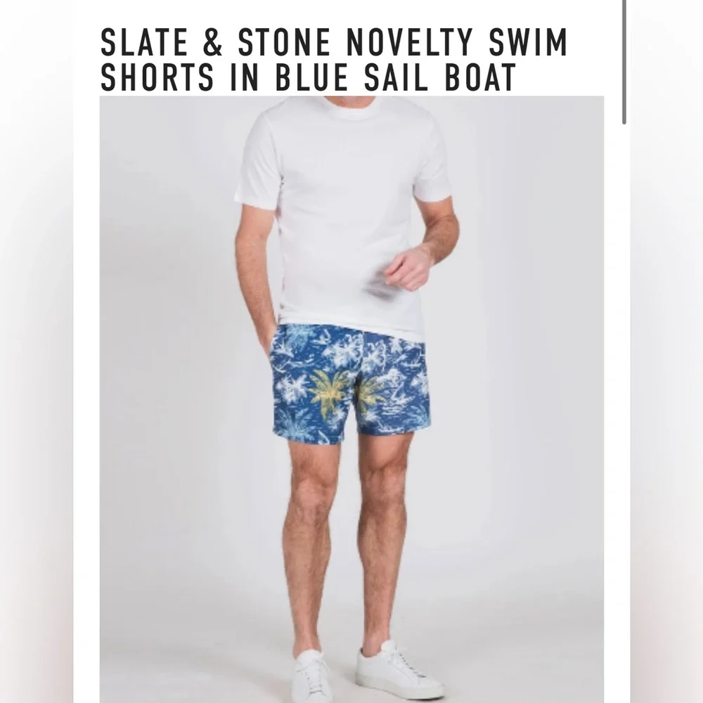 Slate & Stone Blue Tropical Novelty Print Swim‎ Trunks Size XL